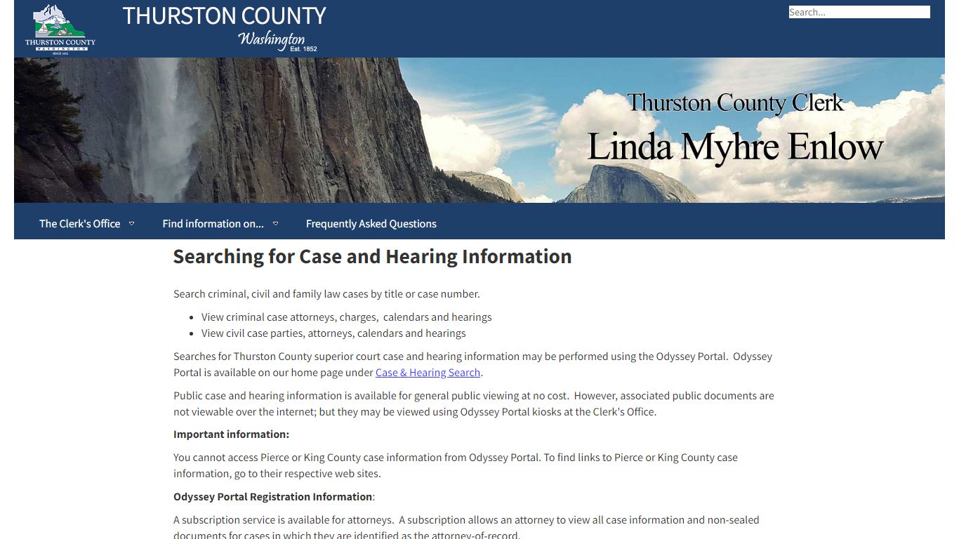 Searching for Case and Hearing Information - Thurston County