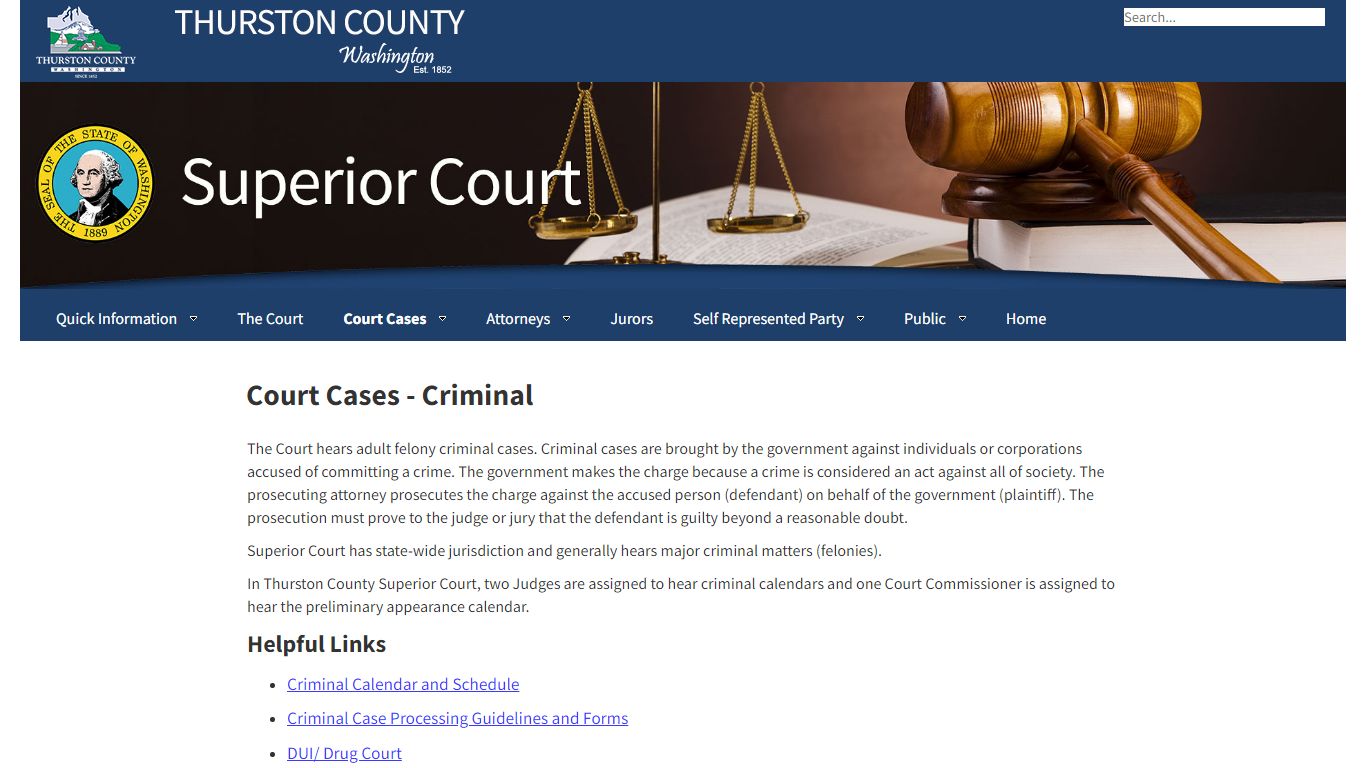 Thurston County | Superior Court | Court Cases - Criminal